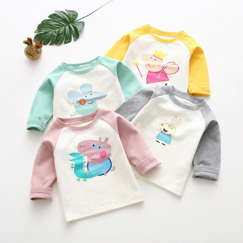 Baby T-Shirt Long Sleeve Pure Cotton 1 Girl Beat Bottom Shirt 2 Baby Autumn Fit Insert Shoulder Cuff 3 Year Old Boy Casual Thick Cotton