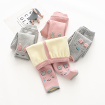 Girls plus velvet pants autumn and winter wear thick baby warm pants cotton open file 1-3 years old slim baby leggings