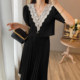 French retro Hepburn style black dress high-end temperament high-waisted thin and fragrant two-piece suit female summer