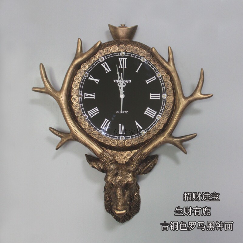 American light lavish retro timeless clock deer head hanging bell Nordic Living room restaurant Clock deer head wall-mounted jackbell muted wall clock-Taobao