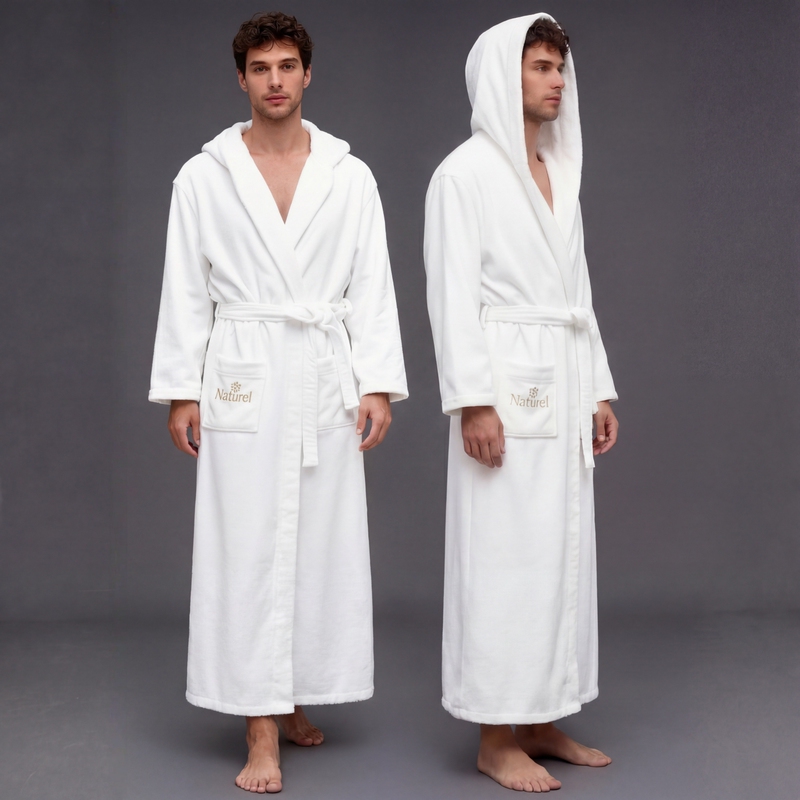 Absorbent Waffle Bathrobe with Hood, Couple's Pajamas, Men's and Women's Pure Cotton Towel Material Bathrobe, Bathrobe to Wear after Bathing