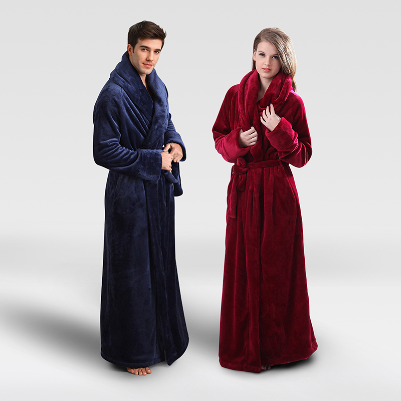 Women's Thickened Long Coral Fleece Flannel Pajamas for Autumn and Winter, Large Size High-End Couple Bathrobe, Loungewear for Men