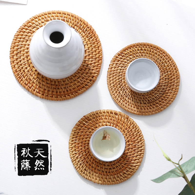 Creative hand-woven Vietnamese rattan teacup mat insulation table plate mat bowl mat teacup pot mat placemat tea ceremony