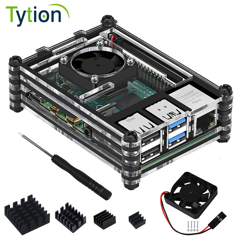 Raspberry Pi 4B 9-layer acrylic shell transparent between black and color chassis cooling fan heat sink set