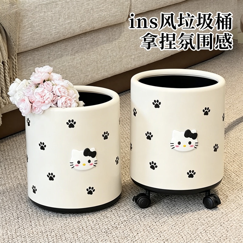 Trash Can for Home Use, 2026 New Model, Cute Kt Cat Design, Girly Style, with Wheels for Easy Movement, Suitable for Living Room, Bedroom, and Bathroom, High Aesthetic Appeal Trash Can for Home Use, 2026 New Model, Cute Kt Cat Design, Girly Style, with Wheels for Easy Movement, Suitable for Living Room, Bedroom, and Bathroom, High Aesthetic Appeal