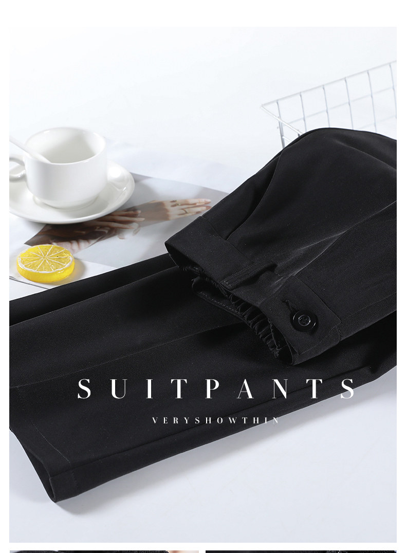 Летние шелковые черные штаны для отдыха, длинный мужской костюм, свободный прямой крой 
