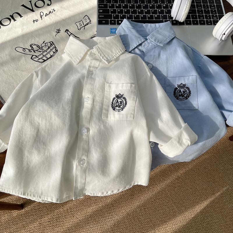Boys' Pure Cotton Shirt, Spring and Autumn 2025 New Style, Children's Long-Sleeved White Shirt, Preppy Style Baby Spring Top Boys' Pure Cotton Shirt, Spring and Autumn 2025 New Style, Children's Long-Sleeved White Shirt, Preppy Style Baby Spring Top