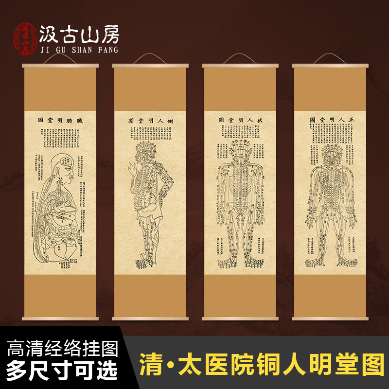 中医馆复古风格经络穴位挂图 养生馆装饰仿真经络图画 可悬挂式挂图