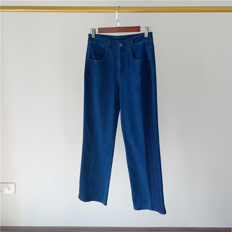 Italian Max Fashionable Age-Reducing Side Color-Blocked Elastic Slimming High-Waisted Straight-Leg Flared Cotton Jeans for Women Italian Max Fashionable Age-Reducing Side Color-Blocked Elastic Slimming High-Waisted Straight-Leg Flared Cotton Jeans for Women