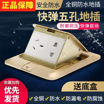 Bull ground socket all copper waterproof hidden undamped ground floor skewer panel five-hole ground household
