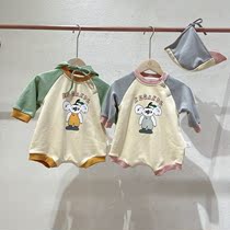 Pill paper momoko2021 Autumn New Baby Baby wearing one-piece climbing suit with hat koala color color sweater