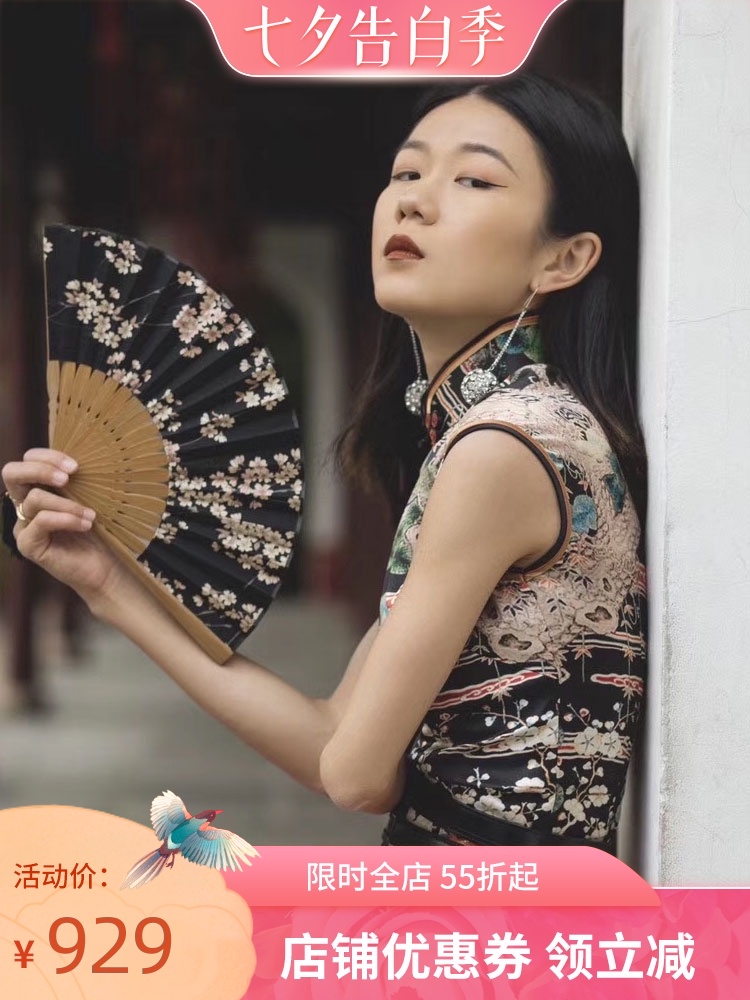 Silk summer elite elegant long cheongsam, dress, mid-length Silk summer elite elegant long cheongsam, dress, mid-length