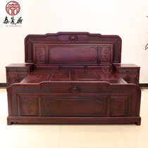 Red Wood Bed Double Bed Engraving Flowers Solid Wood Bed Chinese Style Bedroom Furniture Box Minqing Antique South American Acid Branches Wood Large Bed
