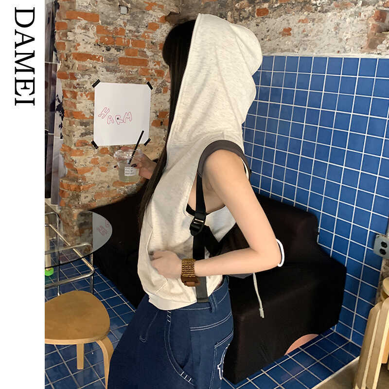 American-Style Hooded Sleeveless Vest for Women, Loose-Fitting Sports Sweatshirt, Niche Casual Early Autumn Top Jacket