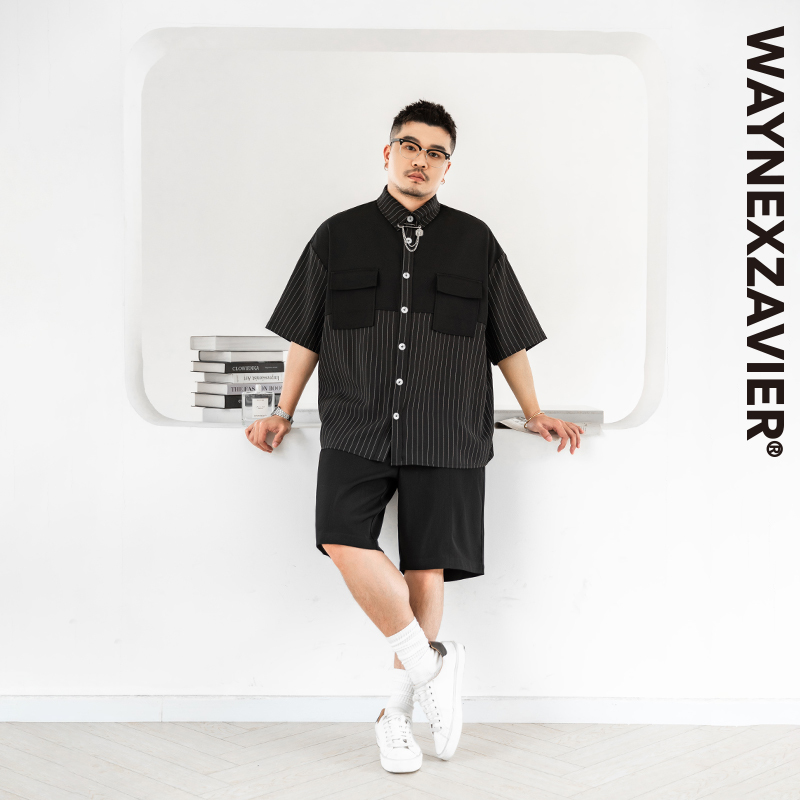 Geeekpanda Light Business Large Size Shirt Men's Short-Sleeved Summer Loose Design Spliced Striped Shirt 8158