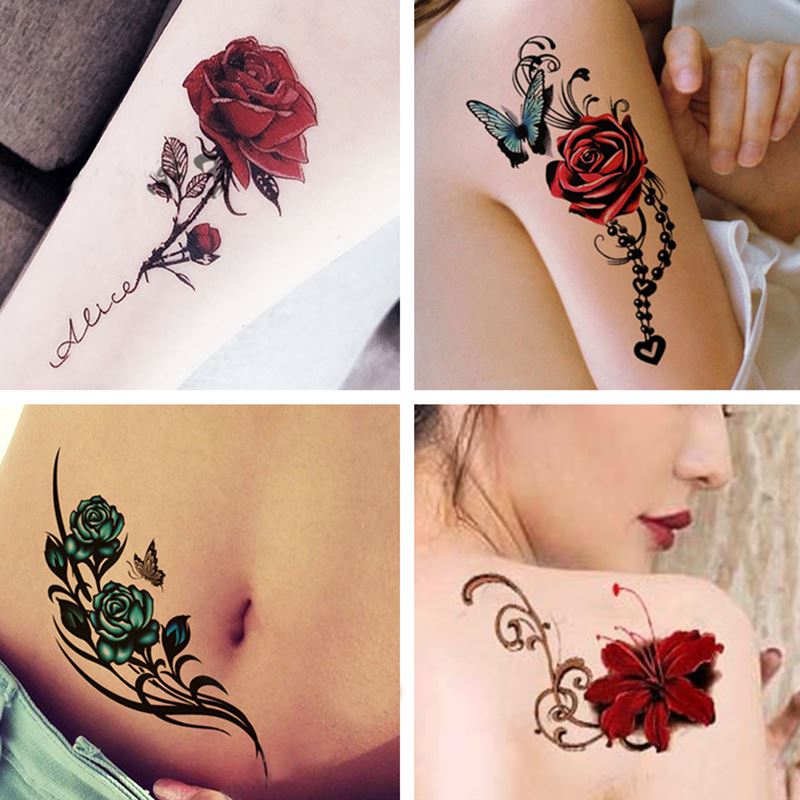 Tattoo Sticker Waterproof Persistent Emulation Semi Permanent 1 High Sensation Lock Bones Flowers Arm Other shore Flower Art Rose Year Female 2