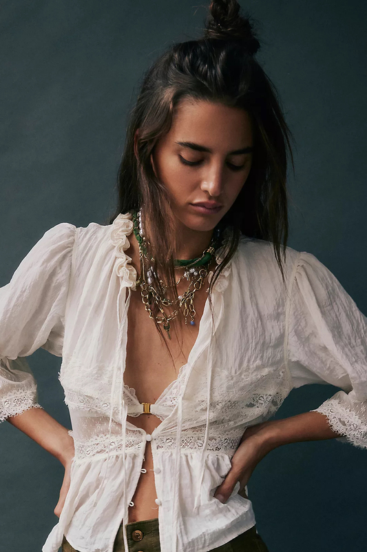 Free People Vintage European-Style Sweet Lace-Up Cardigan Shirt from the Us