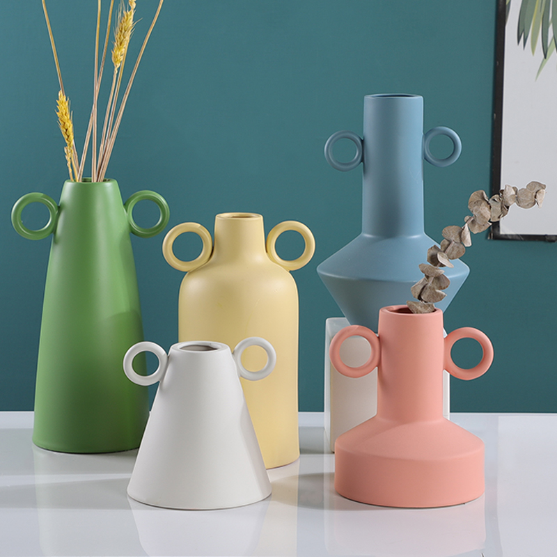 Cream Windy Morandi Color Modern Minimalist Creativity Binaural Ceramic Vase Flower Pot Table Living Room Soft Fit Swing-Taobao