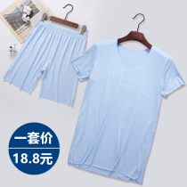 Sleepwear Home Suits Suit Men T-Shirt Mens 50% Shorts Ice Silk Speed Dry Movement Sashimi Short Sleeves V Collar Round Collar