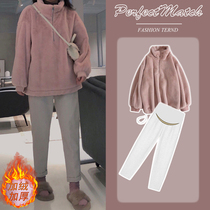 Pregnant women autumn and winter fashion tide mother set 2020 new sweater winter thick plus velvet net red two-piece set