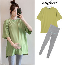 Pregnant Women summer coat Net red hipster set two sets of foreign atmosphere pregnant women short sleeve T-shirt summer loose long