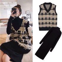 Pregnant women Autumn Winter Dress Autumn Winter dress set loose top pregnant women turtleneck sweater long base shirt