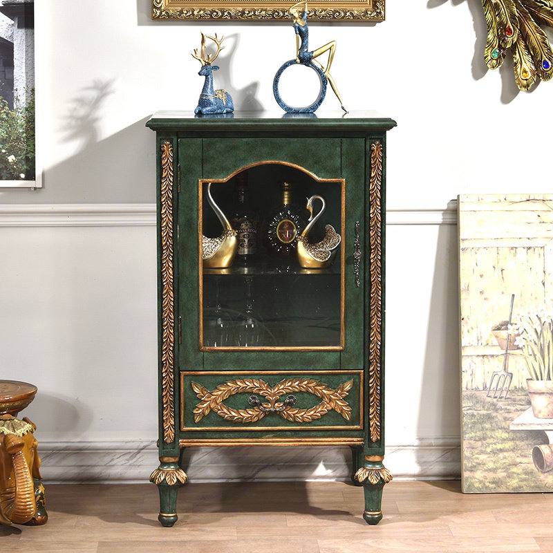 Ripoetry Eu American Countryside Home Innate Solid Wood Wine Cabinet Living-room Side Cabinet Peacock Green Retro Make Old Holding Cabinet