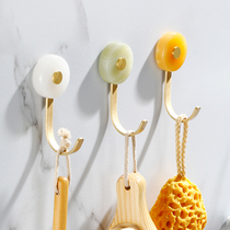 Nordic brass brushed gold marble adhesive hook-free door hanging hook toilet single hook wardrobe coat hook