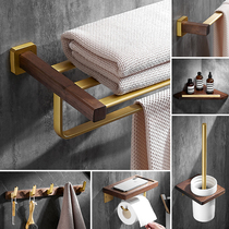 Punch-free light luxury solid wood towel rack toilet towel rack wall-mounted toilet rack bathroom hanging rod set