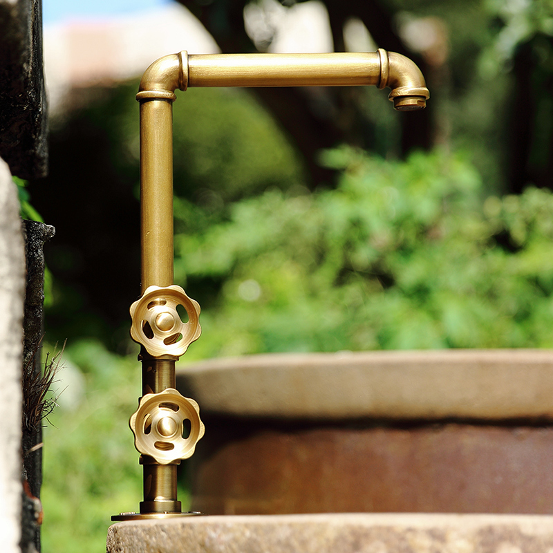 Outdoor Courtyard Antique-Style Faucet Brass Industrial Style Retro Frost-Resistant Basin Stone Basin Laundry Sink Outdoor Faucet
