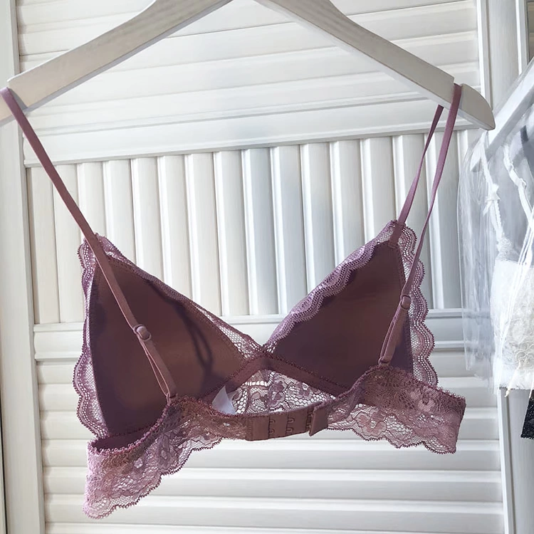 Áo lót nữ bralette ren Pháp không có vòng thép mỏng sexy cúp tam giác ngực nhỏ thoải mái bộ áo ngực - Bộ đồ lót