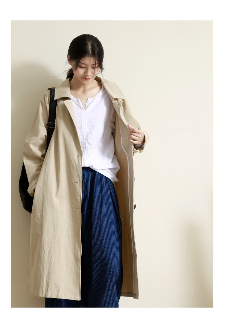 Gujia 2018 mùa thu mới văn học lỏng áo dài nữ bông giản dị khí dài trench coat áo khoác adidas nữ