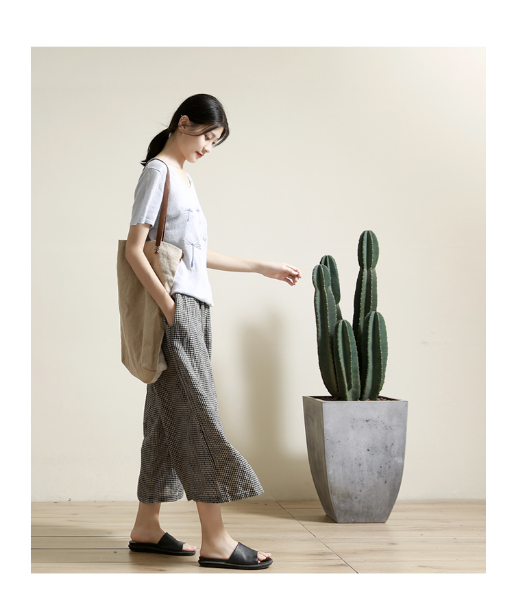 Gujia linen knit T mùa hè mát mẻ và thoáng khí văn học mới lỏng quốc gia phong cách thêu ngắn tay T-Shirt nữ áo len tăm