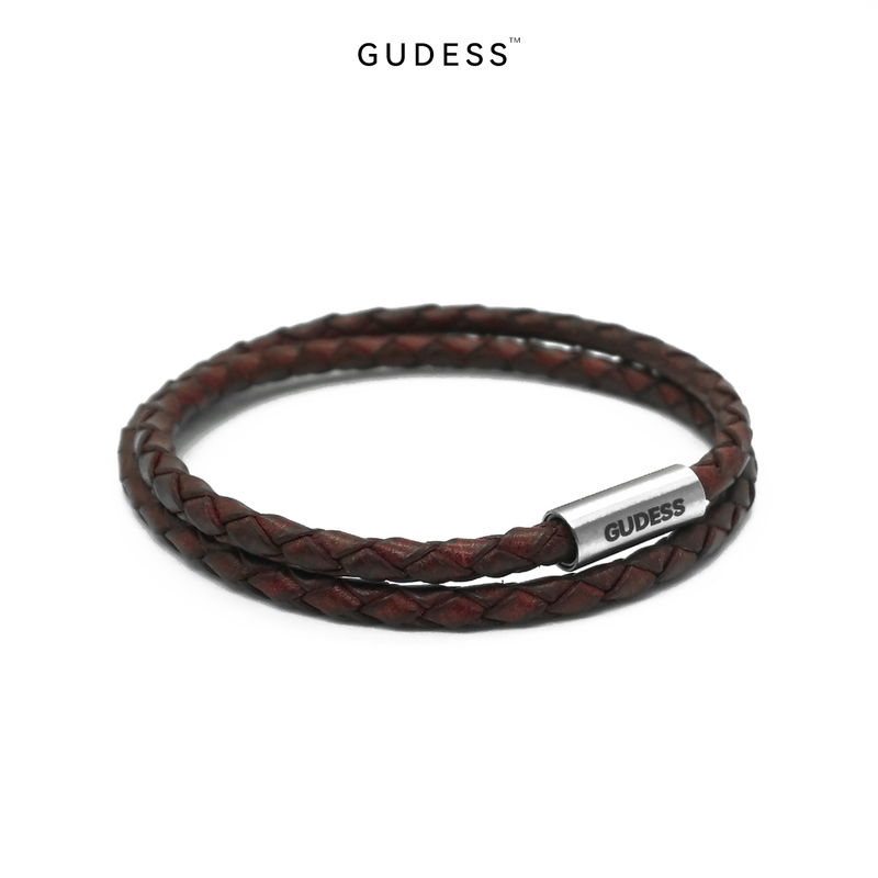 Gudess Double-Circle Braided Bracelet Men's Genuine Leather Magnetic Bracelet Retro Niche High-End Gift Bracelet Gift