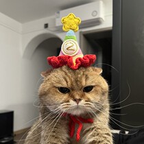 Hand knitted rainbow birthday hat for small dogs and cats pet cats cotton doll childrens birthday hat