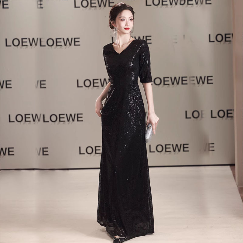 Black Sequin Choir Performance Dress for Women, Long Dress for Art Exams, Solo Performance, Recitation, Host Dress, Long Black Sequin Choir Performance Dress for Women, Long Dress for Art Exams, Solo Performance, Recitation, Host Dress, Long