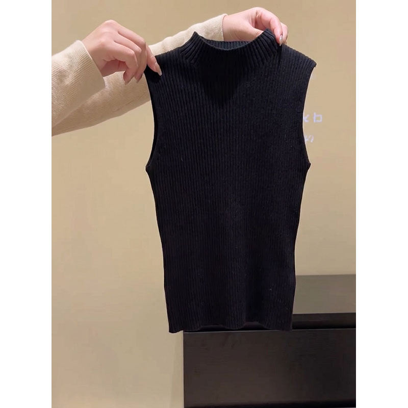 Black Elegant Style Half-High Collar Sleeveless Knitted Vest for Women, New Summer Slim-Fit Versatile High-End Top Black Elegant Style Half-High Collar Sleeveless Knitted Vest for Women, New Summer Slim-Fit Versatile High-End Top