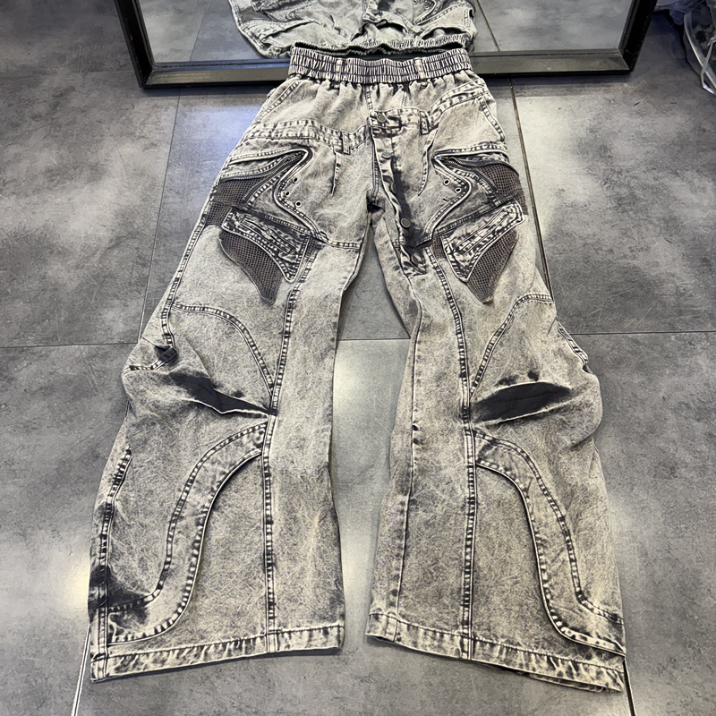 American Retro Deconstructed Washed Jeans for Men and Women with Original Artistic Design, Straight-Leg and Flared Pants