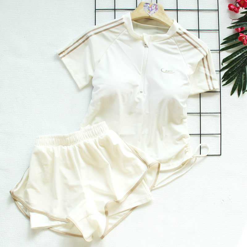2026 New Conservative Short-Sleeve Two-Piece Swimsuit for Female Students, Adult Girls, Summer Swimming Pool and Hot Spring Bathing