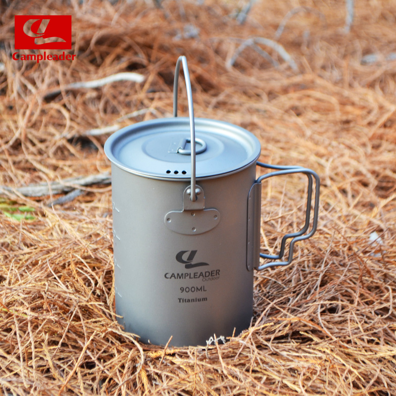 CAMpleader Outdoor folding portable single pot camping hanging pan with lid wild cooking single-soldier titanium pan with 900ml