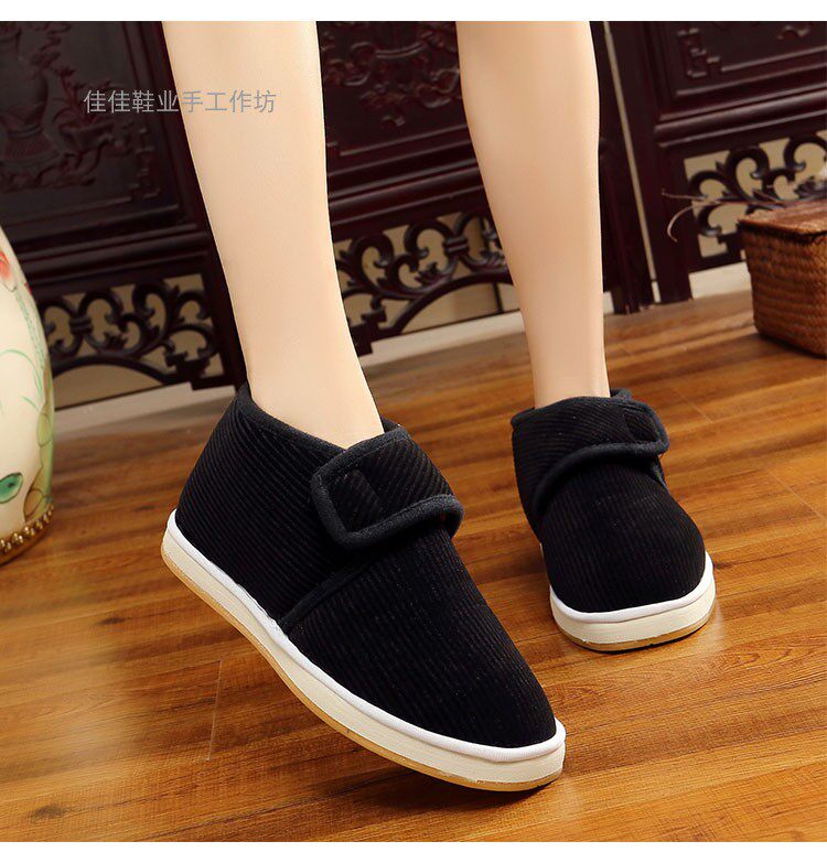 Autumn and winter home handmade shoes waterproof non-slip men's and women's tendon bottom plus velvet thickened cloth cotton shoes work shoes old cotton shoes