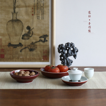 Aimanqi original ore glaze hand made red plate dry bubble table raising pot fruit plate household tray daily storage plate