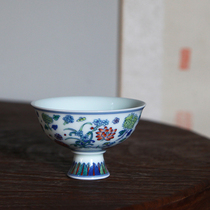 Aiman pure handmade Doucai Baihua Gao Cup