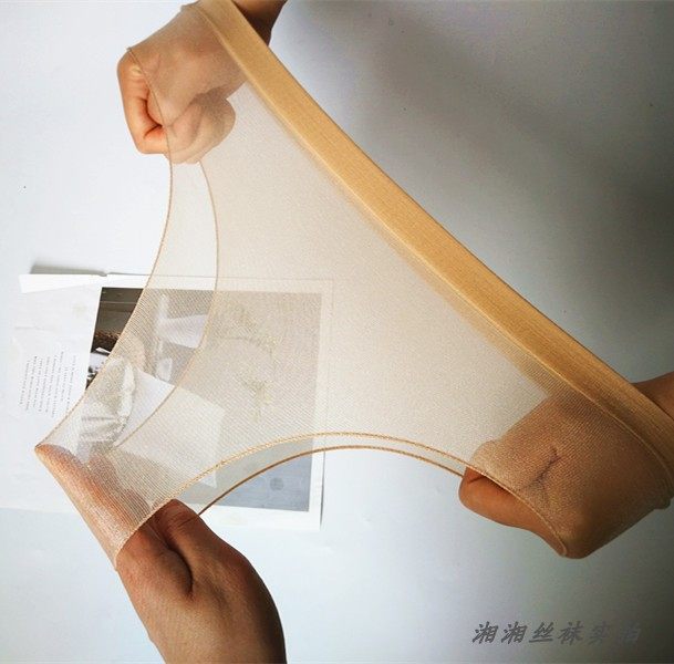 Sexy full transparent ultra-thin oil light oil bright triangers seamless one slice of middle waist stockings men and women's underwear