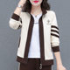 ເສື້ອຜ້າແຟຊັ່ນ Cotton Casual Stand Collar Cardigan Jacket Women 2024 Spring New Embroidered Contrast Color Jacket Knitted Sweater