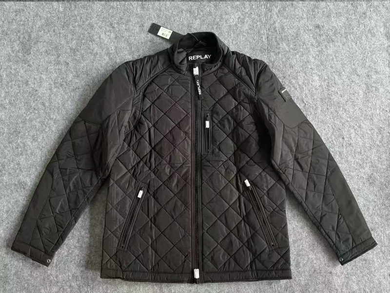 Italian Autumn and Winter Men's Quilted Thin Cotton Jacket with Stand Collar and Diamond Quilting