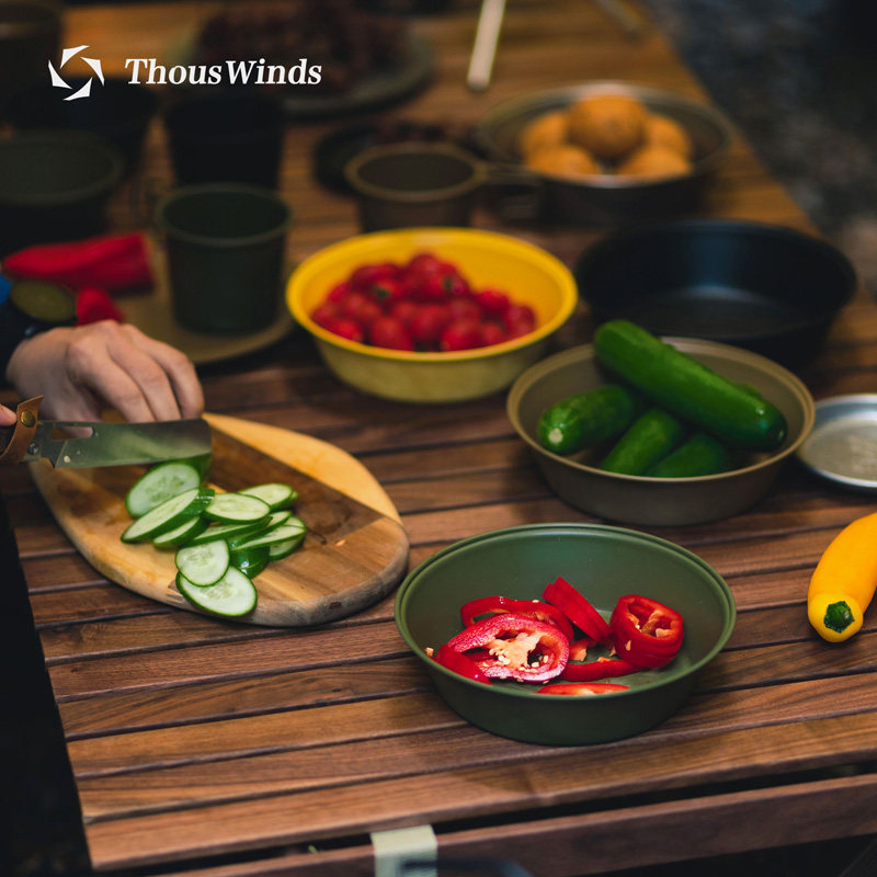 Thous Winds Outdoor Retro Deep Dining Plate Large Capacity Stainless Steel Food Steak Dish Outdoor Dish