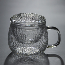 Thickened glass Heat-resistant flower tea cup Transparent cup with lid Water cup Tea cup Office filter tea cup