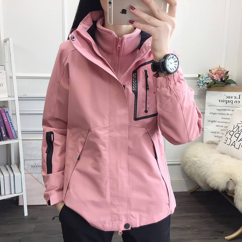 Winter outdoor submachine clothes men and women three-in-one plus suede thickened detachable waterproof mountaineering clothing Korea Jacket