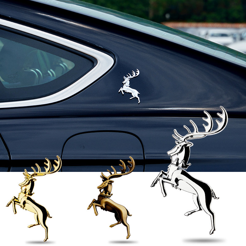 A Road Safety Deer Metal Car Sticker Literal Luminous Elk Deer Decorated Car Body Personality Creative Leaf plate Side Label tail